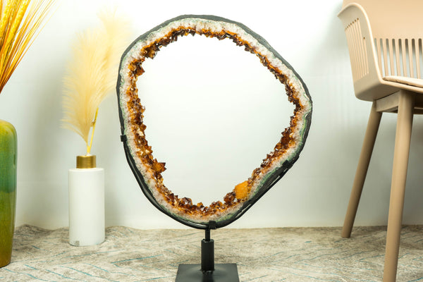 Rare Large Citrine Geode Slice with Deep Orange Citrine Druzy