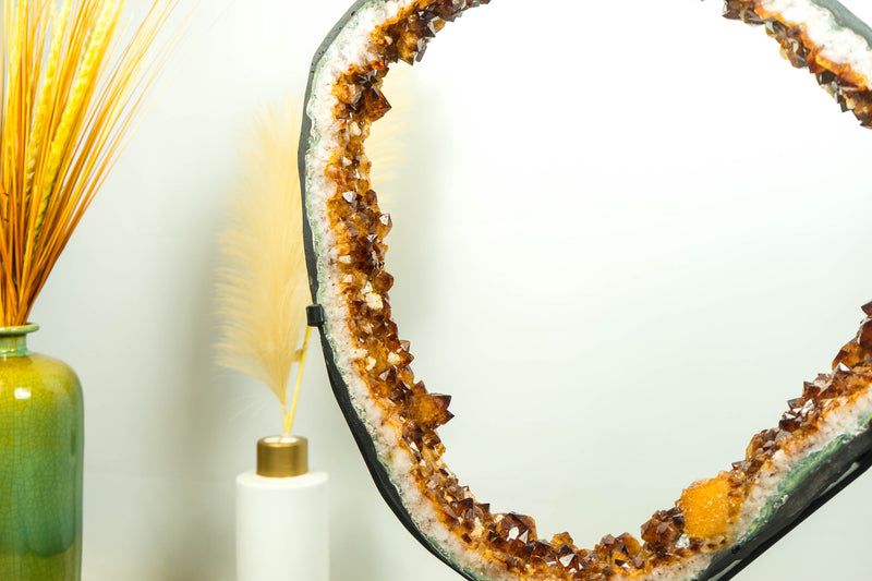 Rare Large Citrine Geode Slice with Deep Orange Citrine Druzy