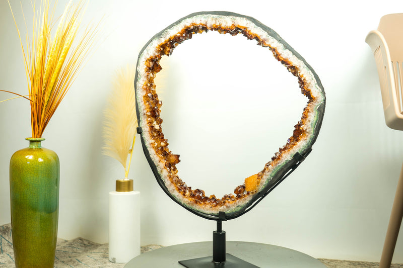Rare Large Citrine Geode Slice with Deep Orange Citrine Druzy