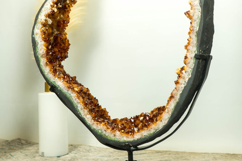 Rare Citrine Geode Slice with AAA Deep Orange Citrine Druzy - E2D Crystals & Minerals