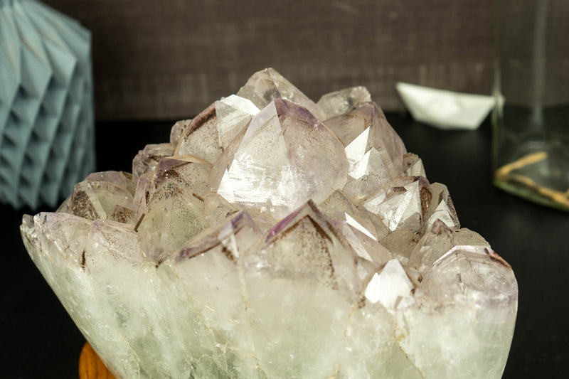 White Amethyst Geode Lamp In Bespoke Brazilian Wood Base