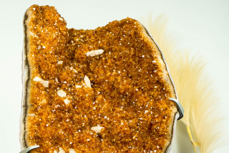Deep Orange Citrine Cluster with Calcite Inclusions on Stand, 12.9 Kg - 28.3 lb - E2D Crystals & Minerals
