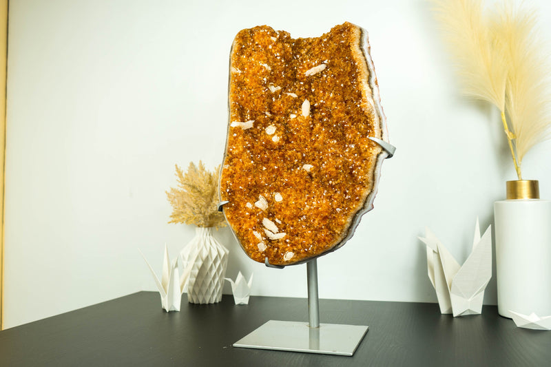 Deep Orange Citrine Cluster with Calcite Inclusions on Stand, 12.9 Kg - 28.3 lb - E2D Crystals & Minerals