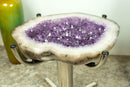 Amethyst Geode End Table on Handmade Inox Base with Lavender Purple Amethyst