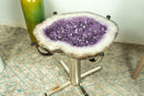 Amethyst Geode End Table on Handmade Inox Base with Lavender Purple Amethyst