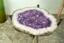 Amethyst Geode End Table on Handmade Inox Base with Lavender Purple Amethyst