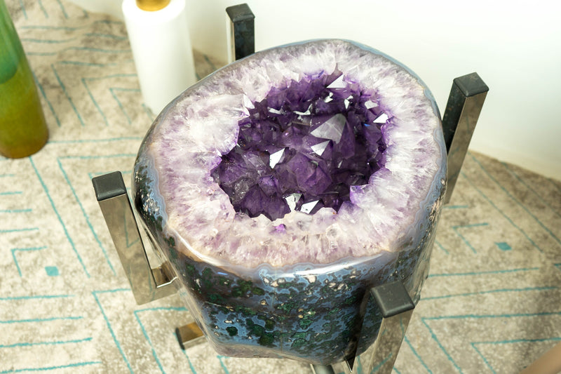 Amethyst mit Moosachat-Geode, Beistelltisch oder Couchtisch