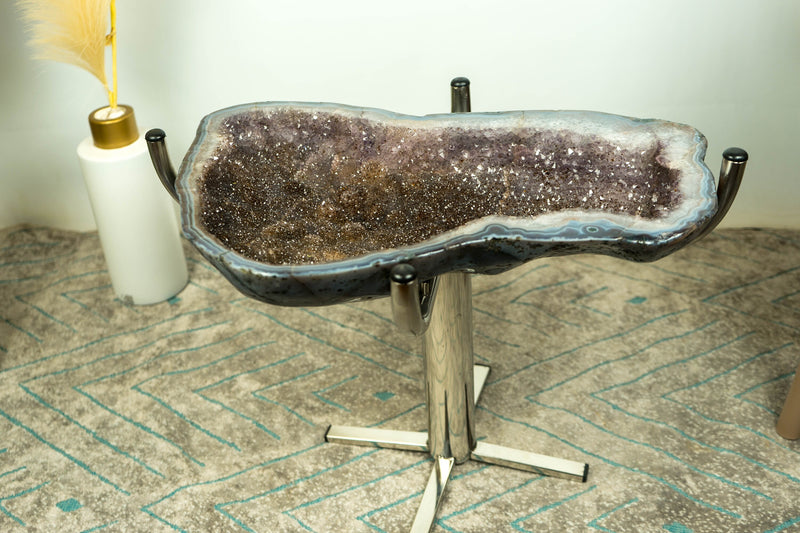 Galaxy Amethyst mit gebänderter Achat-Geode, Beistelltisch