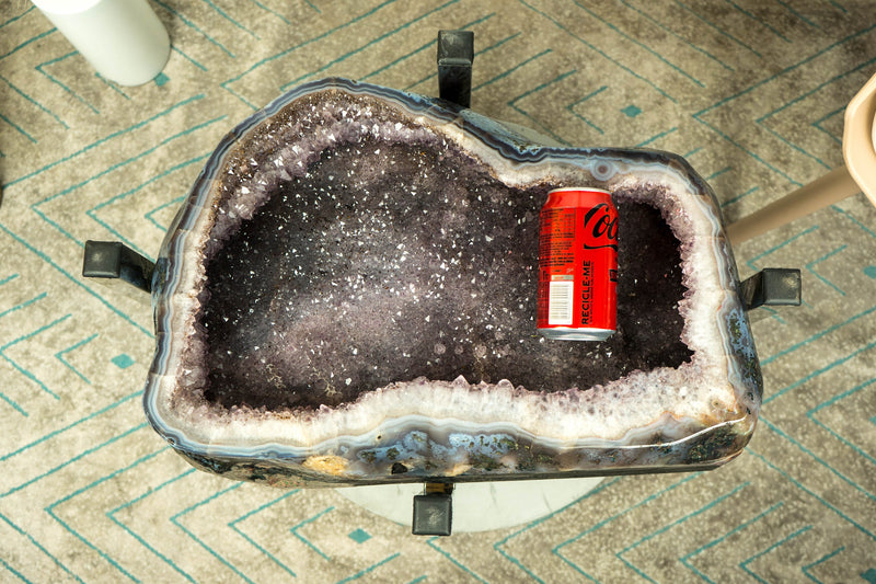 Einmaliger Galaxy Amethyst Geode Beistelltisch auf handgefertigtem Inox-Sockel
