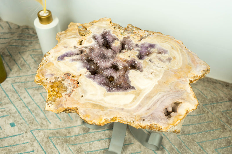 Crystal Coffee Table (or Side Table) with a Rare Pink Amethyst Geode