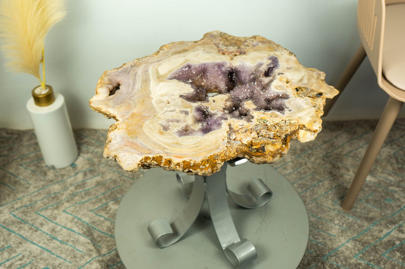 Crystal Coffee Table (or Side Table) with a Rare Pink Amethyst Geode