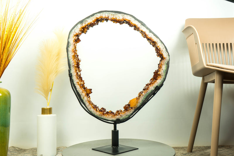 Rare Large Citrine Geode Slice with Deep Orange Citrine Druzy