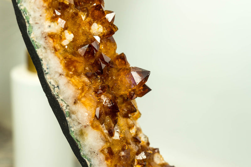 Rare Large Citrine Geode Slice with Deep Orange Citrine Druzy