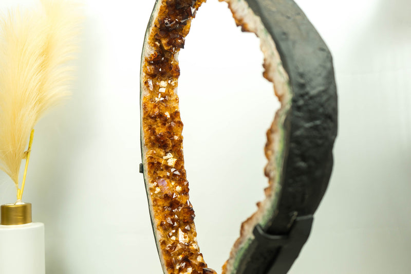 Rare Large Citrine Geode Slice with Deep Orange Citrine Druzy