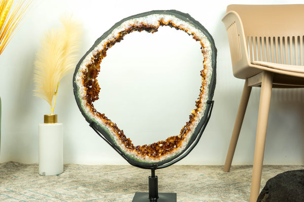 Rare Citrine Geode Slice with AAA Deep Orange Citrine Druzy - E2D Crystals & Minerals