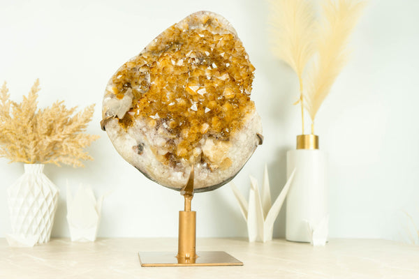 Rare Yellow Citrine Cluster with XL Citrine Flower Rosette on Made-To-Order Display