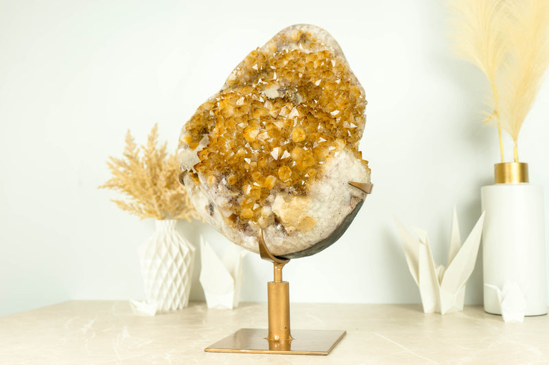 Rare Yellow Citrine Cluster with XL Citrine Flower Rosette on Made-To-Order Display