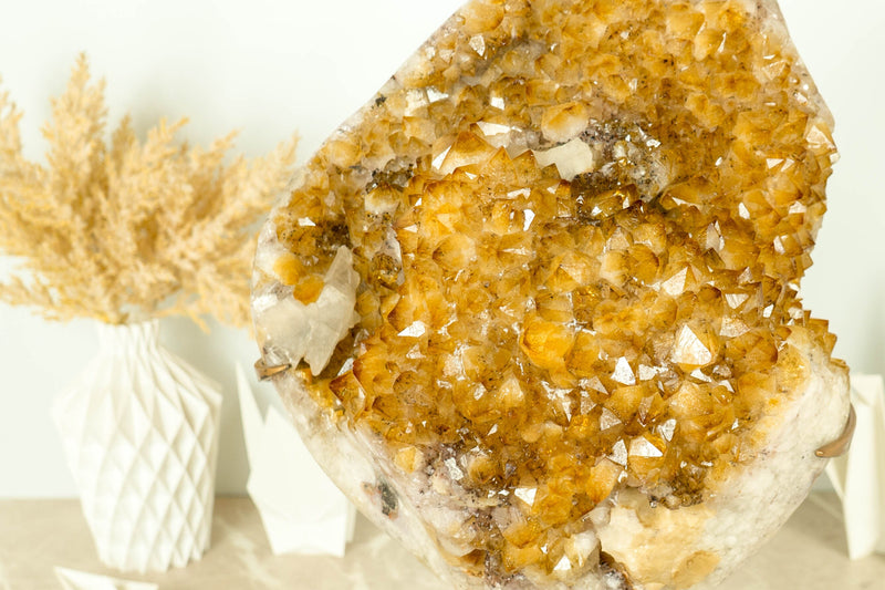 Rare Yellow Citrine Cluster with XL Citrine Flower Rosette on Made-To-Order Display