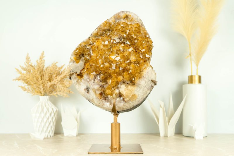 Rare Yellow Citrine Cluster with XL Citrine Flower Rosette on Made-To-Order Display