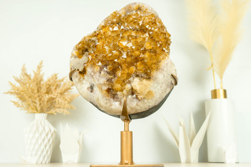 Rare Yellow Citrine Cluster with XL Citrine Flower Rosette on Made-To-Order Display