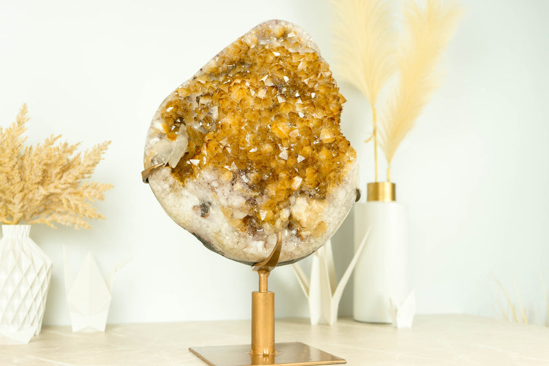 Rare Yellow Citrine Cluster with XL Citrine Flower Rosette on Made-To-Order Display