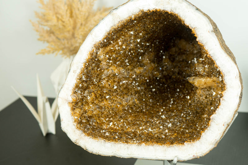 Citrine Geode Cathedral with Sparkly Orange Citrine Points on Stand