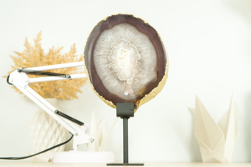 Natural Lace Agate Slice with White Sugar Druzy, and Dichroic Effect, Undyed