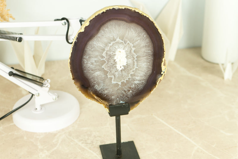 Natural Lace Agate Slice with Dichroic Effect and White Sugar Druzy, Undyed