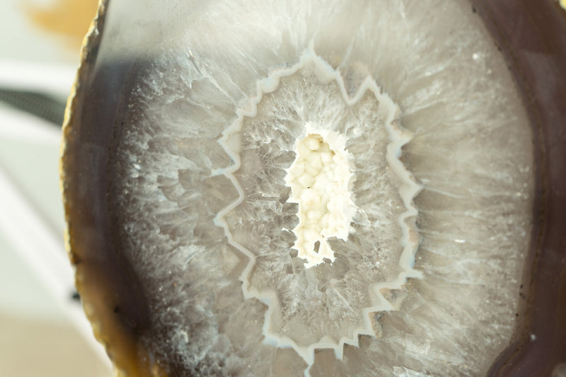 Natural Lace Agate Slice with Dichroic Effect and White Sugar Druzy, Undyed