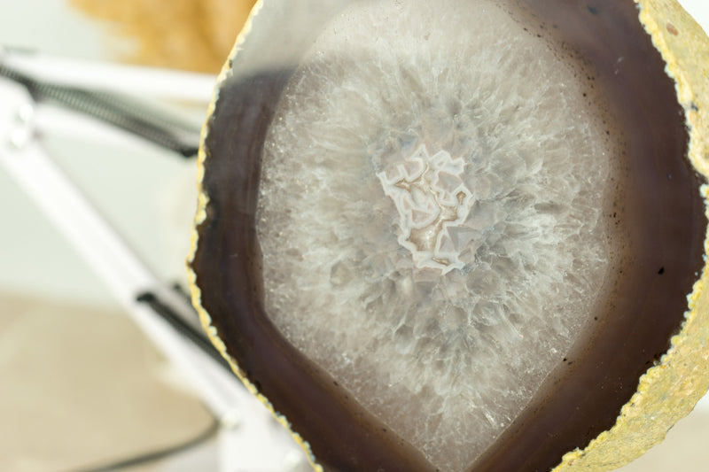 Natural Lace Agate Slice with Dichroic Effect and White Sugar Druzy, Undyed