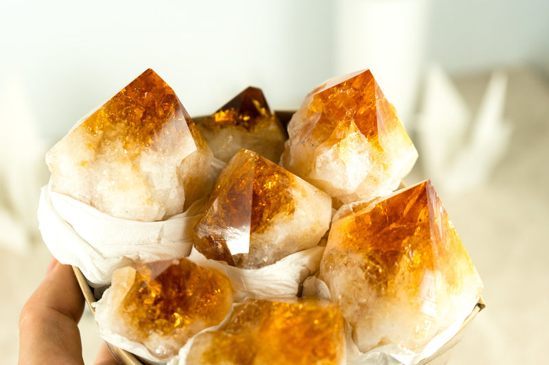 Wholesale AAA Large Citrine Points Flat Box with Only High Quality Natural Citrine Points in Bulk