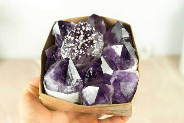 Wholesale AAA Large and Rare Amethyst Points Flat Box with Only High Quality Deep Purple Amethyst Points