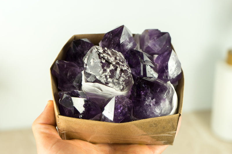 Wholesale AAA Large and Rare Amethyst Points Flat Box with Only High Quality Deep Purple Amethyst Points