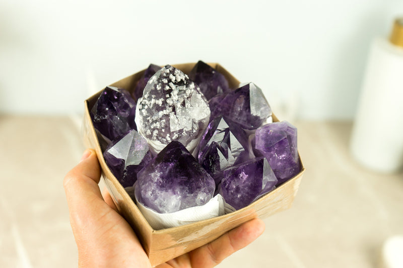 Wholesale AAA Large and Rare Amethyst Points Flat Box with Only High Quality Deep Purple Amethyst Points