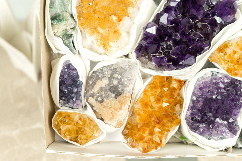 High-Quality Amethyst Citrine, Rare Amethyst Clusters Wholesale Flat Box