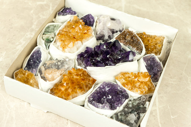 High-Quality Amethyst Citrine, Rare Amethyst Clusters Wholesale Flat Box