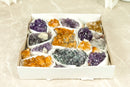 Amethyst und Citrin flach mit seltenen Amethystclustern, Großhandels-Flachbox