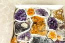 Amethyst und Citrin flach mit seltenen Amethystclustern, Großhandels-Flachbox