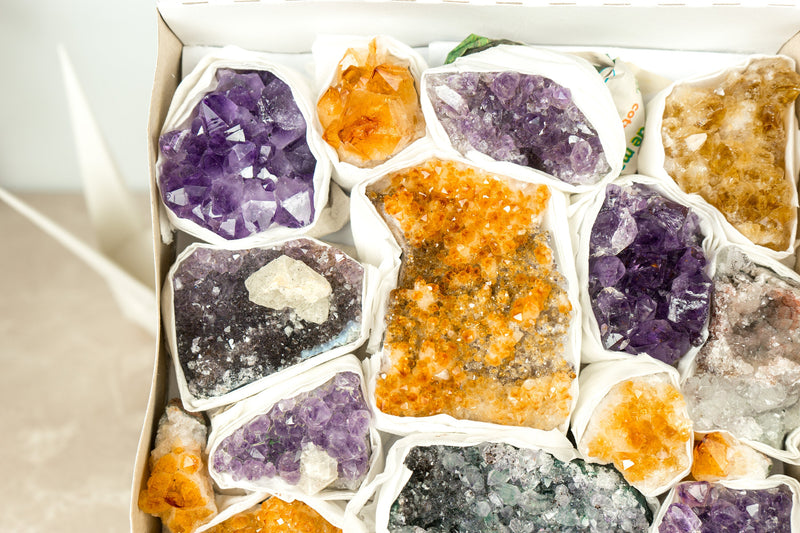 Amethyst and Citrine Flat with Rare Amethyst Clusters, Wholesale Flat Box