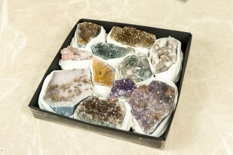 Flat Box of Rare Amethyst Clusters, Display Amethyst Crystal Flat, Wholesale Bulk Lot