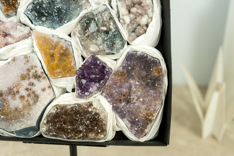 Flat Box of Rare Amethyst Clusters, Display Amethyst Crystal Flat, Wholesale Bulk Lot