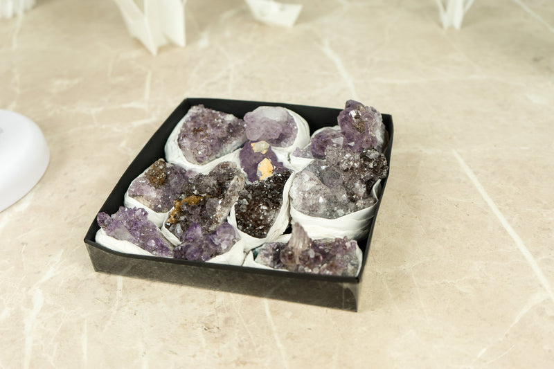 Flat Box of Rare Display Amethyst Crystal Clusters, Wholesale Bulk Lot - 11 Clusters