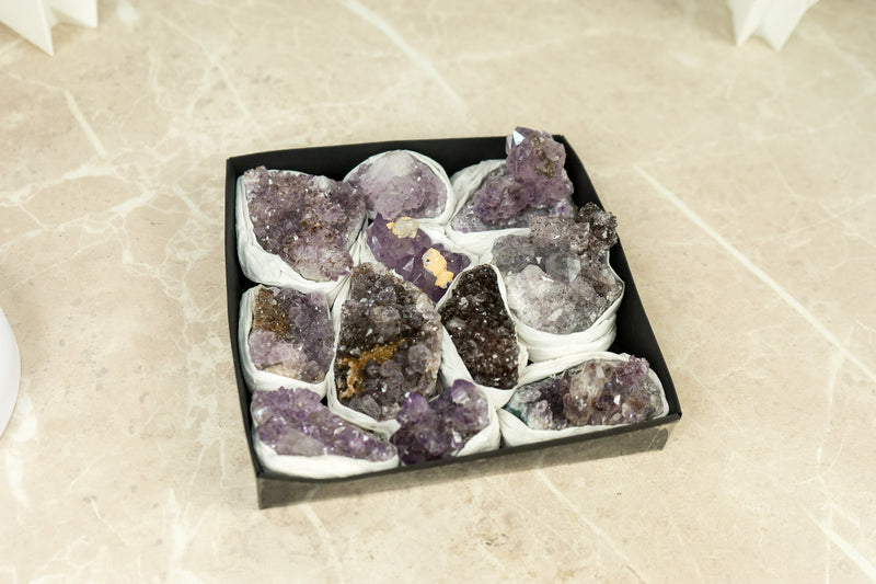 Flat Box of Rare Display Amethyst Crystal Clusters, Wholesale Bulk Lot - 11 Clusters