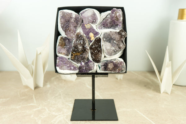 Flat Box of Rare Display Amethyst Crystal Clusters, Wholesale Bulk Lot - 11 Clusters