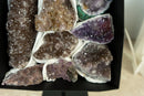 Flache Schachtel mit seltenen Galaxy Druzy Amethyst Kristallclustern, Großhandelsposten - 8 Cluster