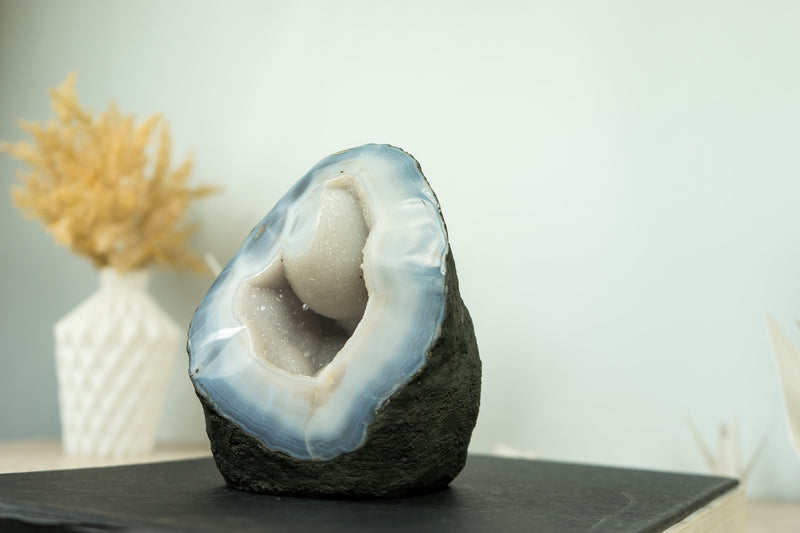 Small Blue and White Banded Agate Geode Cave with Rare XL Botryoidal Form