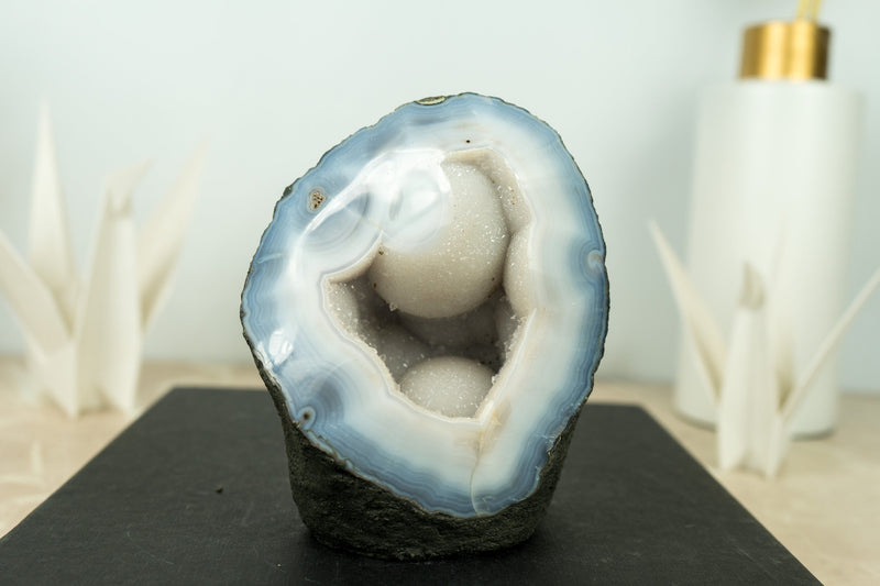 Small Blue and White Banded Agate Geode Cave with Rare XL Botryoidal Form