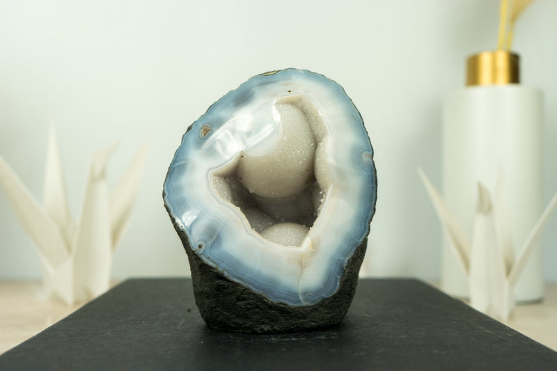 Small Blue and White Banded Agate Geode Cave with Rare XL Botryoidal Form