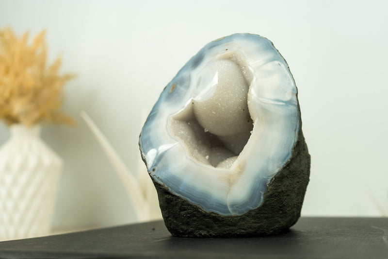 Small Blue and White Banded Agate Geode Cave with Rare XL Botryoidal Form