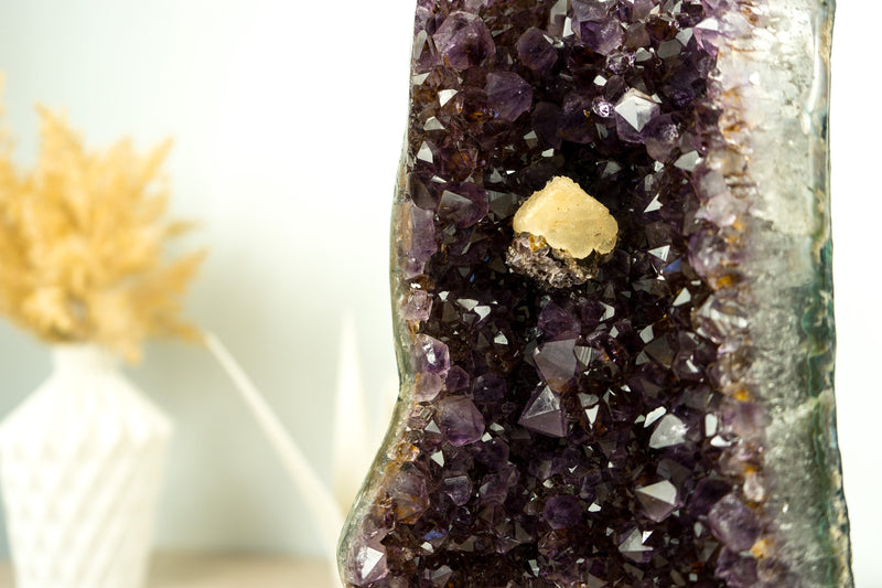 Deep Purple Amethyst Agate Geode Cluster with Crystal Calcite